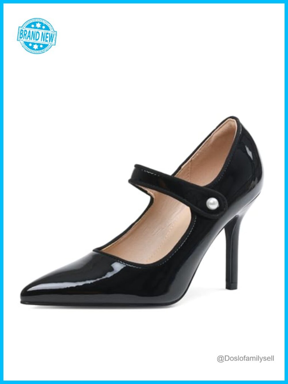 Mary Jane Pumps Pointed Toe Stiletto High Heels Patent Leather